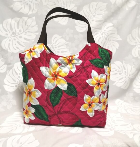 hi-tiare ハワイ生地A4トートバック プルメリア柄